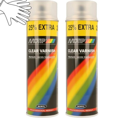 2 x MOTIP Car, Metal, Plastic, Glass Matt Clear Lacquer Spray Aerosol 500ml +Gl