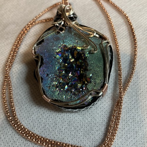 925 silver gold plated rainbow quartz crystal pendant necklace 18” b89 - Picture 2 of 12