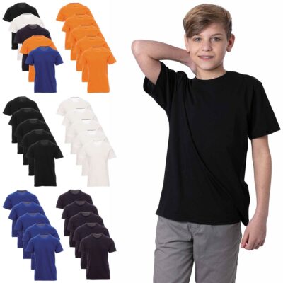 Jungen 5er Pack Basic T-Shirt Baumwolle Unifarben Mädchen Kurzarm Rundhals Shirt