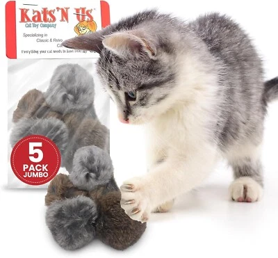 KATS'N US® Jumbo Rabbit Fur Pom Pom Ball Cat Toy 5 Pak