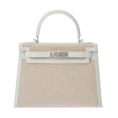 Hermes Kelly 28 Sellier 2Way 729998 Handbag Toile / Swift Leather White #WB122