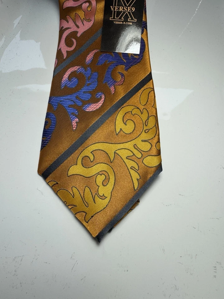 NUEVO CON ETIQUETAS VERSO 9 MULTICOLOR ESTILO FLORAL ESTAMPADO SEDA DISEÑOS CORBATA Y PAÑUELO Foto 2 de 4