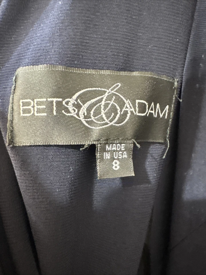 Betsy and Adam Gown Navy Blue Size 8 Sleeveless Stretch Bodice Satin Tulle Skirt - Image 3 of 4