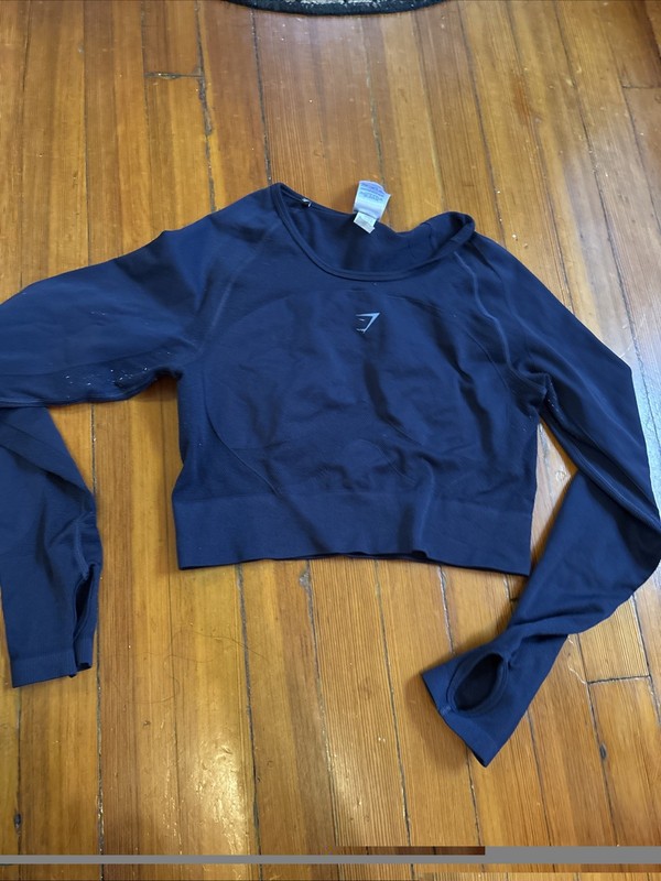 Gymshark Navy Cropped Long Sleeve Athletic Women's Top Size S