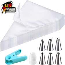 100 Stück Spritzbeutel Einweg Set, Mit 6 Verschiedenen Edelstahl Spritztüllen, 1