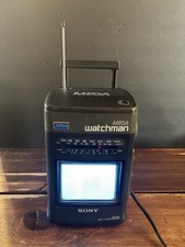 Vintage Sony Watchman FD-510 B W CRT TV Radio - Tested Works with Cable