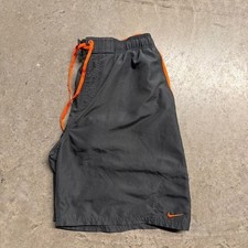 Nike Mens Swim Trunks Board Shorts Grey Orange Mesh Lined Size Large L 7 Inseam