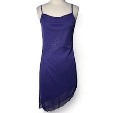 Vintage Y2K Slip Dress Size L Purple Embellished Asymmetric Hem Fairy Grunge