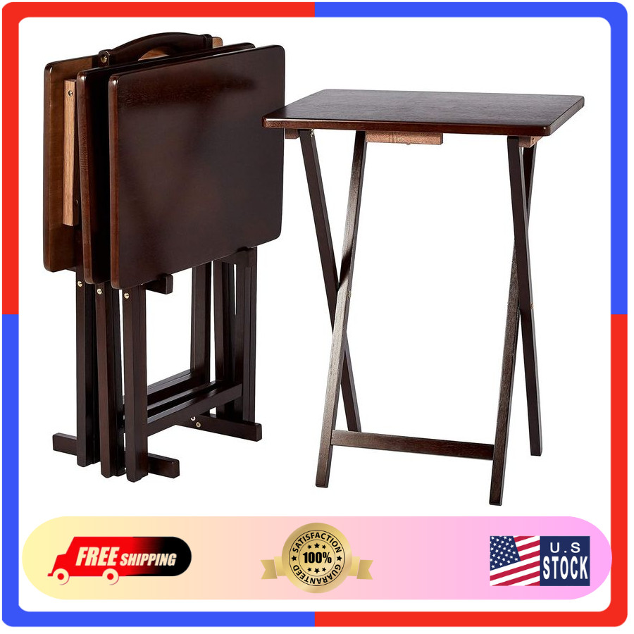 4-Pack Foldable TV Dinner Tray Table 14.6x19x26 Inch W/ Storage Rack Espresso