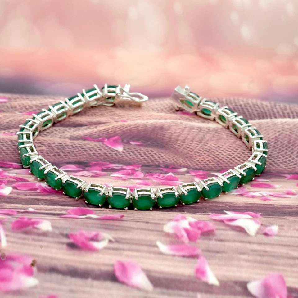 Pulsera Tenis Ónix Verde AAA Plata de Ley 925 Joyería Hecha a Mano Foto 4 de 4