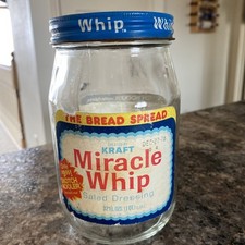 Vintage Miracle Whip Glass Jar W/Lid and label 32oz Wide Mouth expired in 1978
