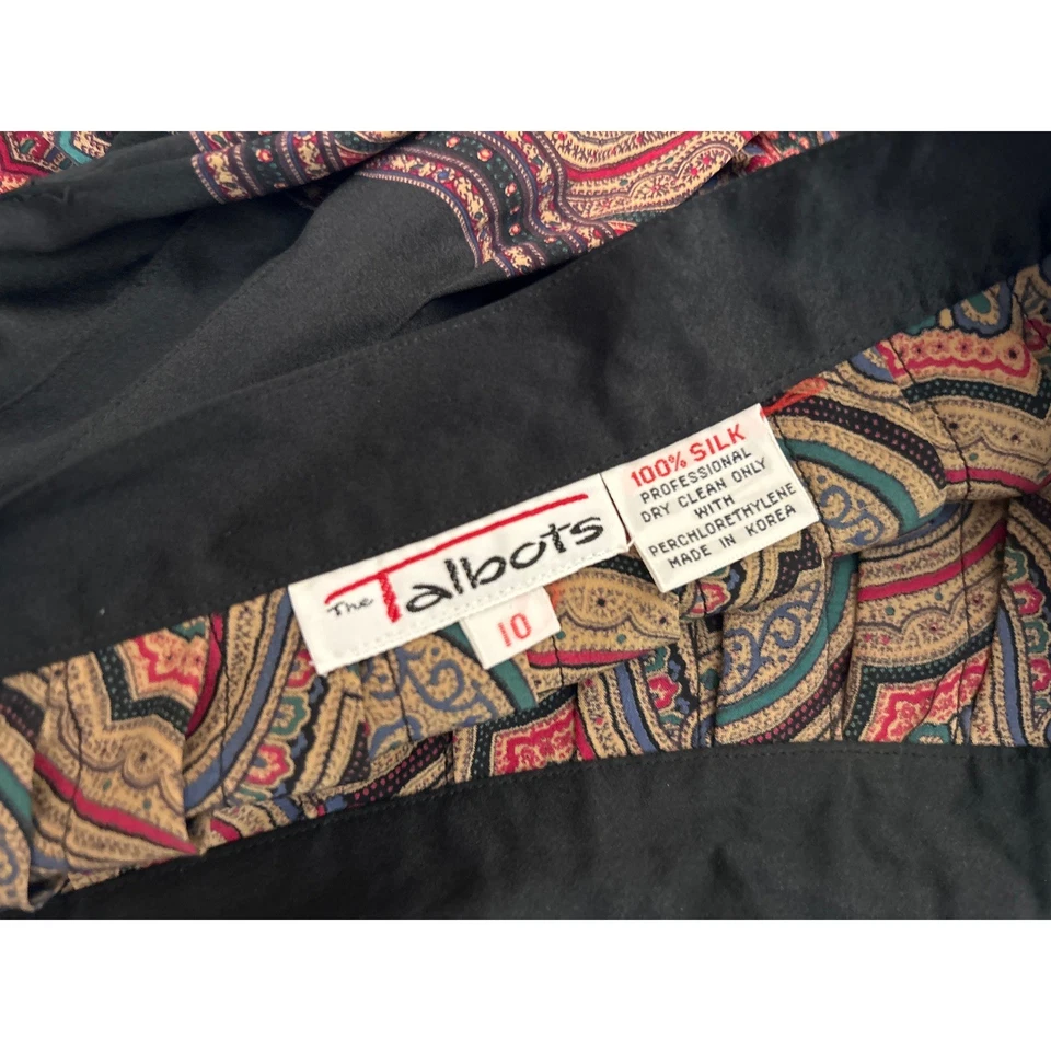 Saia Midi Talbots Vintage 100% Seda Paisley Preta Feita na Coreia 10 Dark Academia - Imagem 3 de 4