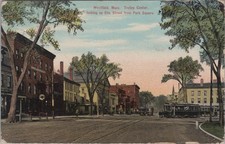 Westfield MA Trolley Center Elm St From Park Square 1910 Hotel Postcard