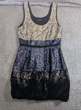 Broadway and Broome Dress Womens 4 Gold Black Sequin Colorblock Party Mini