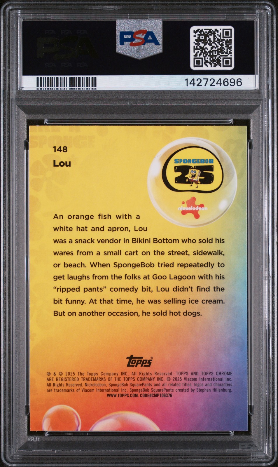 2025 TOPPS CHROME SPONGEBOB 25TH ANNIVERSARY FLOWERCLOUDFRACTOR LOU 54/75 PSA 9 view 2