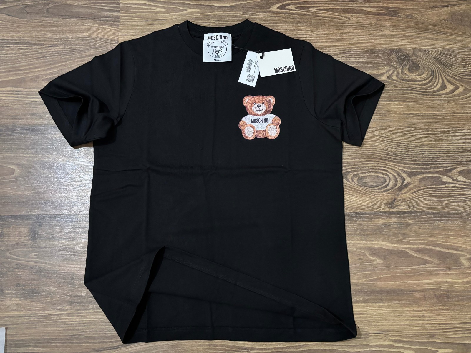 Moschino Oversize Black T-Shirt with Teddy Bear Patch - Size L