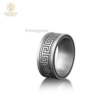 Solid 925 Sterling silver Greek key Band vintage Style Wide band Ring Silver Gif