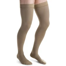 JOBST forMen Ribbed Thigh High Dot Band Closed Toe 30-40mmHg (Khaki) Small