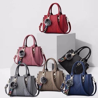 Damenhandtasche bestickt Kuriertasche Leder Schultertasche Haarballen