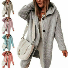 Women Warm Sweater Cardigan Ladies Solid Long Sleeve Hooded Casual Coat Jacket