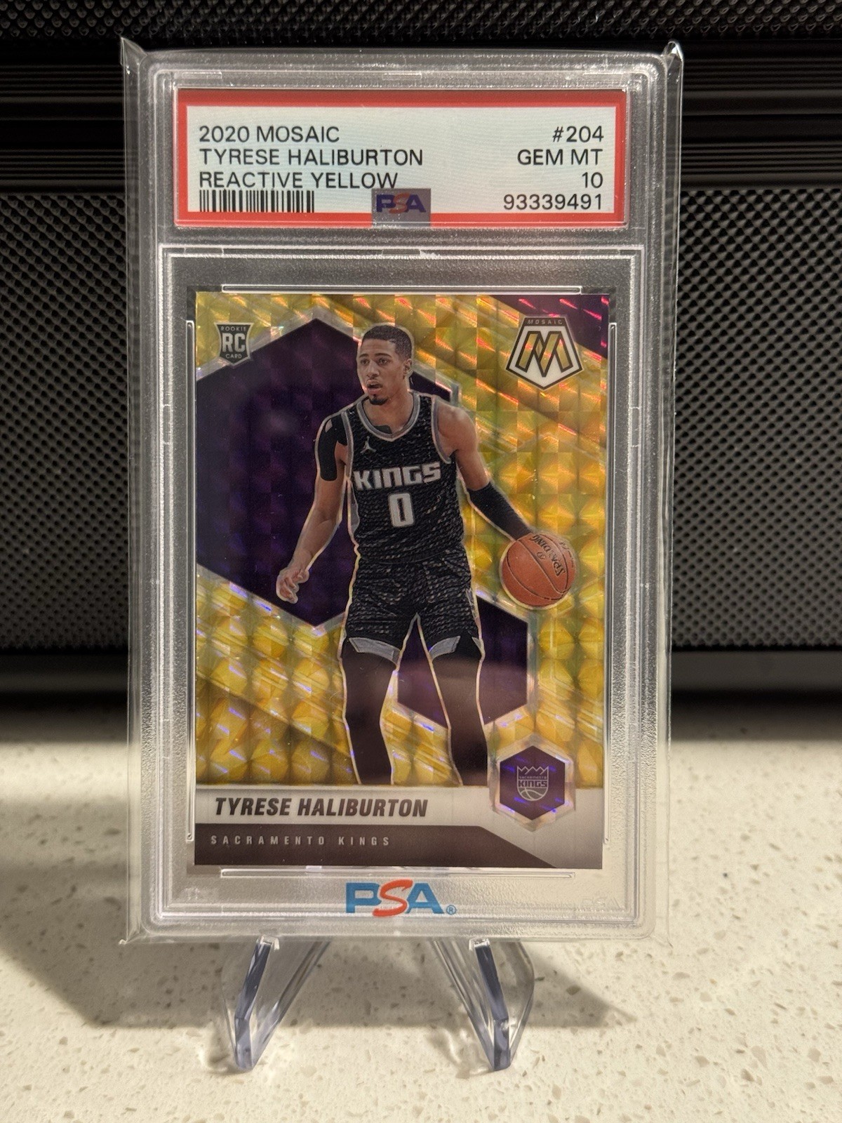 Tyrese Haliburton 2020-21 Mosaic Rookie Reactive Yellow Prizm RC #204 PSA 10 GEM