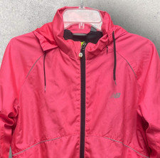 New Balance Womens Hot Pink Hooded Windbreaker Light Jacket Mesh Lined Medium