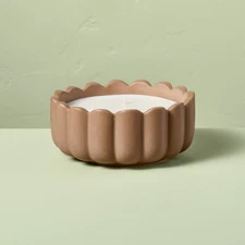 6 Wick Ceramic Scalloped Rim Salted Honey Jar Candle Tan 42oz -