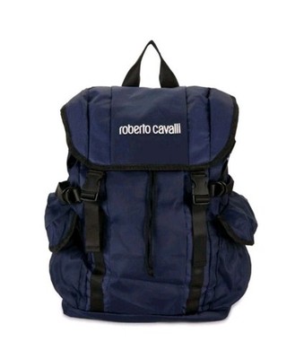 NWT Roberto Cavalli Logo Utility Backpack Navy Blue 18''W x 17''H x 5''D
