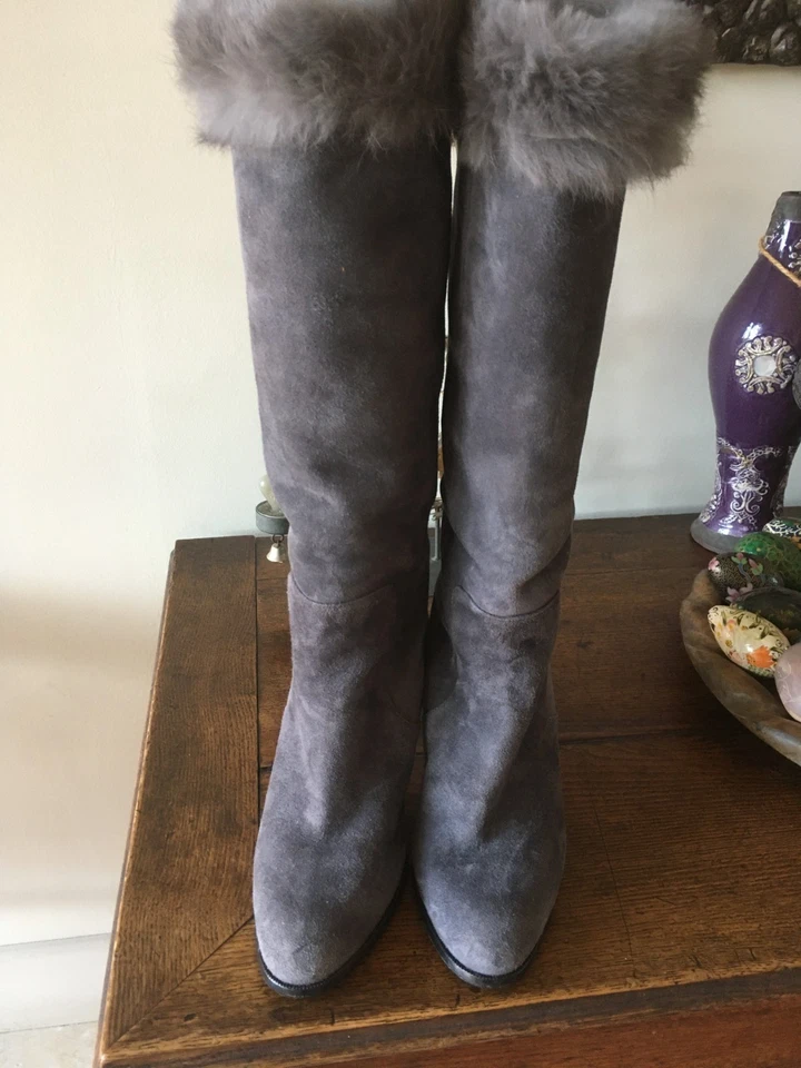 Bottes hautes Baldinini neuves daim gris entièrement fourrées P:39 - Photo 1/4