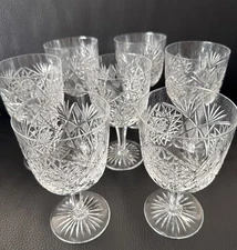 American Brilliant Hobstar star of David Water Wine Goblets set of 7.  6” Exc