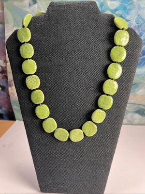 Ceramic Kazuri Kenyan Lemon Lime Green Beads Necklace