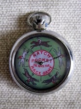 SCARCE FINE MECHANICAL NATCH HORSERACING GAMBLINGDEVICE VINTAGE POCKET WATCH FOB