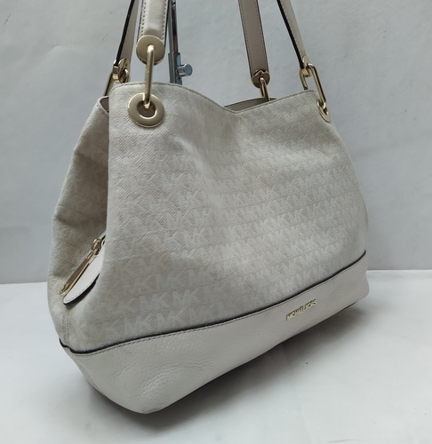 Borsa a tracolla Michael Kors Raven Off White tela bordo pelle - Foto 3 di 20