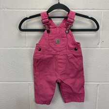 Carhartt Loose Fit Canvas Bib Overalls Pink Lemonade Baby 3 Months Pockets Heart