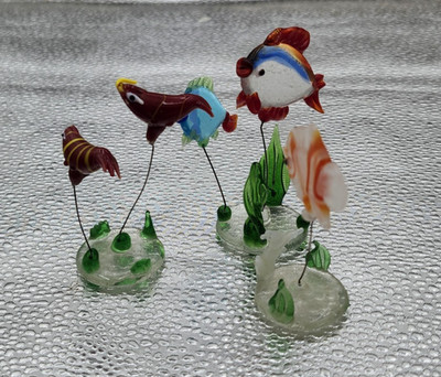 Vintage lot of 3 hand blown glass small fish squid ocean figurine aquarium decor