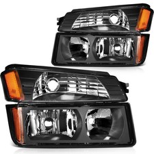 For Chevy Avalanche 2002-2006 Black Headlights Assembly Bumper Light Pair