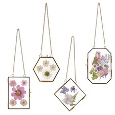 Pressed Flower Glass Picture Frames Hanging Frame Gold Floating Photo Frame C...