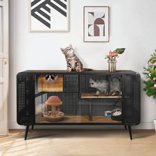 55.12 "Spacious Cat House with Tempered Glass Cat Villa Large indoor Cat House