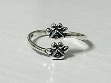 Sterling Silver 10mm Paw Print Bypass Ring