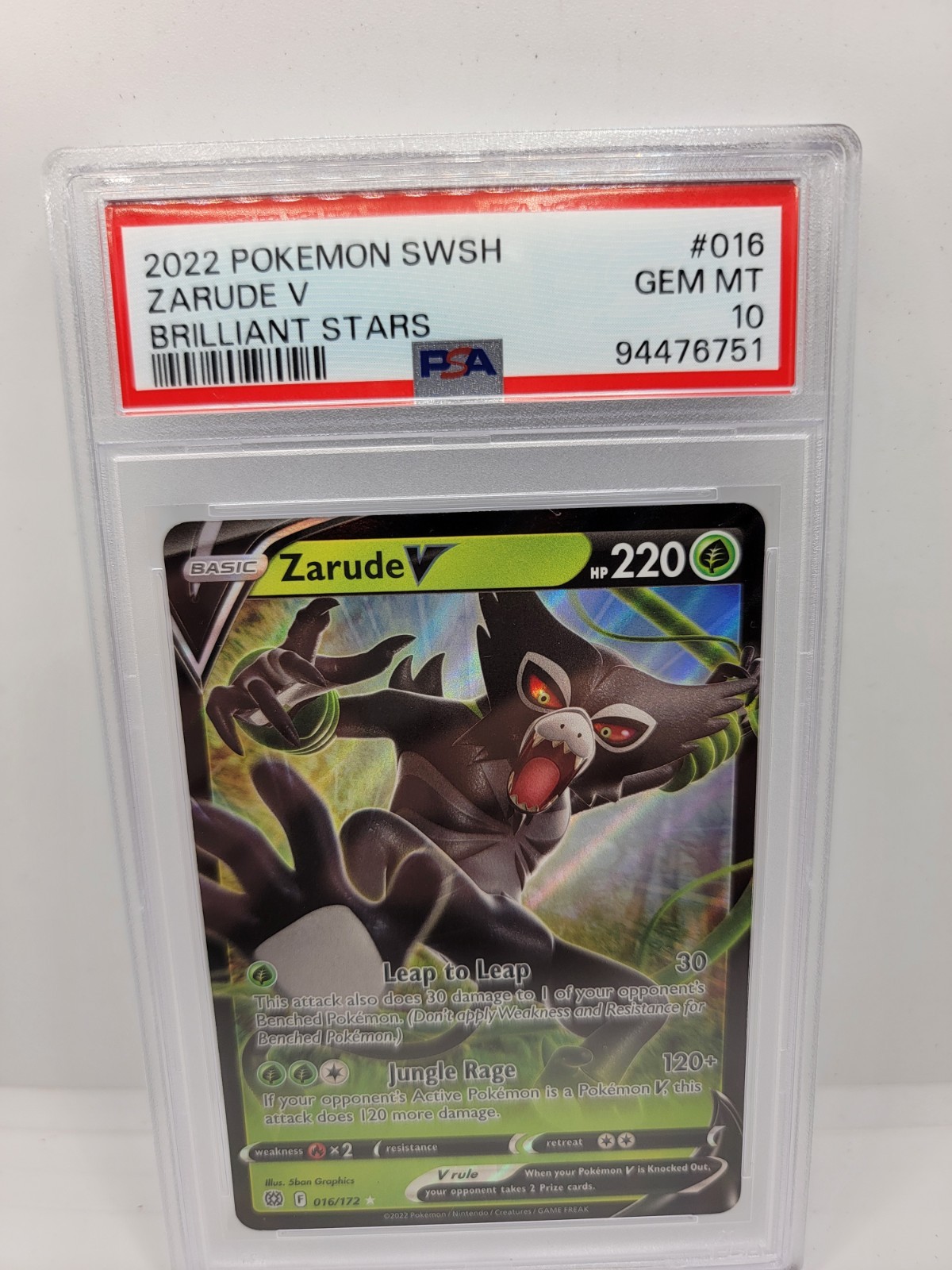 2022 Pokemon SWSH Brilliant Stars #016 Zarude V PSA 10