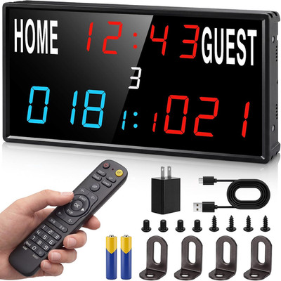 15 Inch LED Digital Scoreboard with 33FT Remote - Timer & 24H Clock, IPX6 Waterp