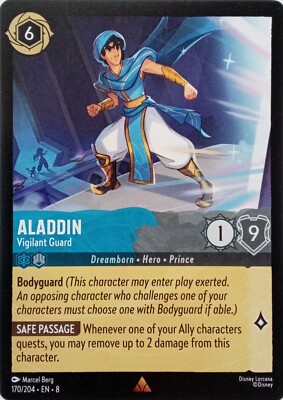 170/204 ALADDIN VIGILANT GUARD EN8 RARE DISNEY LORCANA CARD