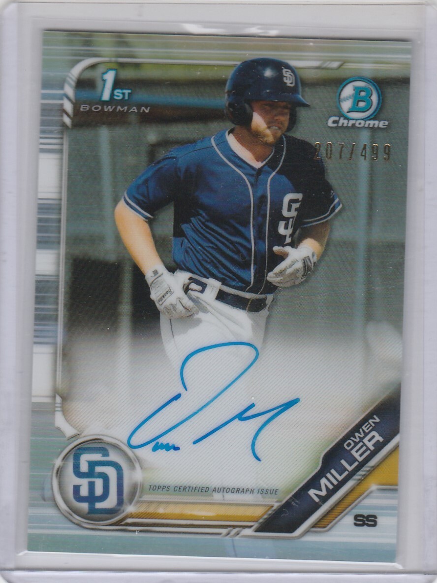 2019 Bowman Chrome Owen Miller 1st Prospect Refractor Auto 207/499 Padres