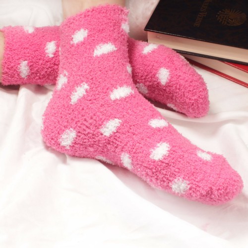 BambooMN Super Soft Warm Microfiber Cozy Fuzzy Polka Dot Socks - 3 Pairs - Picture 6 of 39
