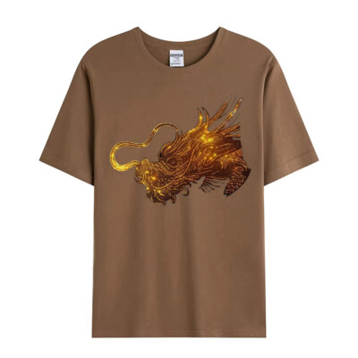 Fashion Trend Dragon Hot Diamonds Rhinestones Black Summer Luxury Men T-Shirt
