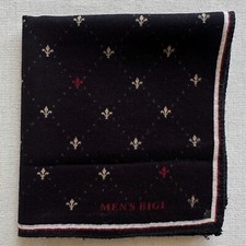 Vintage Handkerchief Black Fabric Woven Red Cream Fleur-de-lis Pocket Square 18"