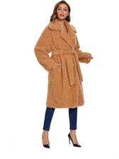 Sugar Poison Women's Fuzzy Fleece Lapel Open Front Long Cardigan Coat With Belt 
