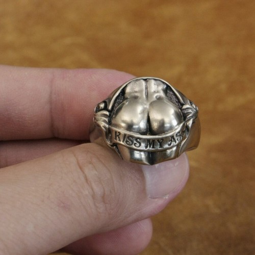 Cupronickel Sexy Hips Buttocks Ring Kiss My Ass Punk Ring CP148A US Size 7~15 - Picture 8 of 29