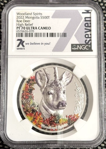 2022 Mongolia S500T Woodland Spirits 999 Silver Roe Deer PF70 UC HR NGC Coin