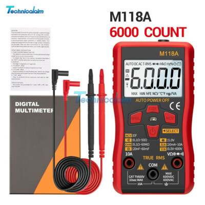 M118A Digital Multimeter AC/DC True RMS Amp Ohm Voltage Resistance Tester Meter